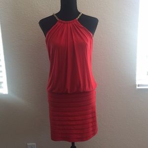 Red Dress Halter w/ Gold Chain Neck